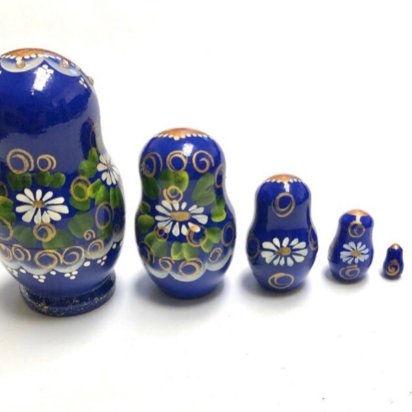 Vintage Blue Russian Nesting Dolls Matryoshka Set of Five - Picture 5 of 7